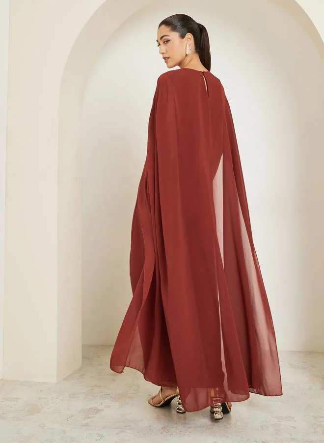 Styli Rust Rust Cape Sleeve A-Line Maxi Dress for Women | Best Price UAE
